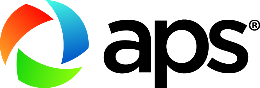 Logo with a circle made up of orange blue and green lines and 'aps' in black